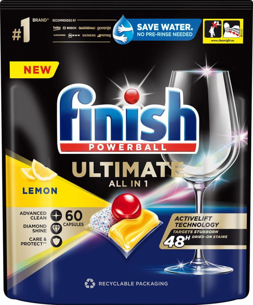 Finish Ultimate All in 1 Lemon Sparkle - kapsule do umývačky riadu 60 ks